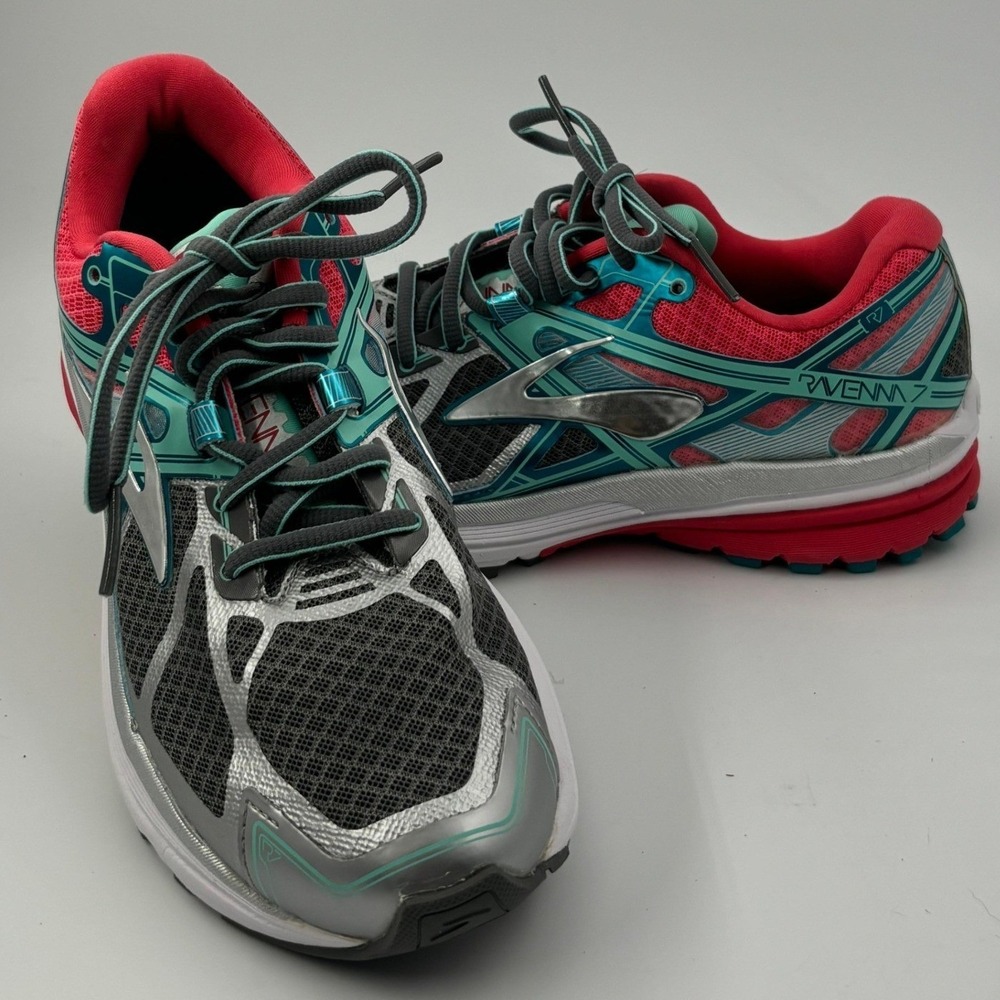 Brooks Ravenna 7 Womens Running Shoes Grey Pink Teal Stability Sneakers